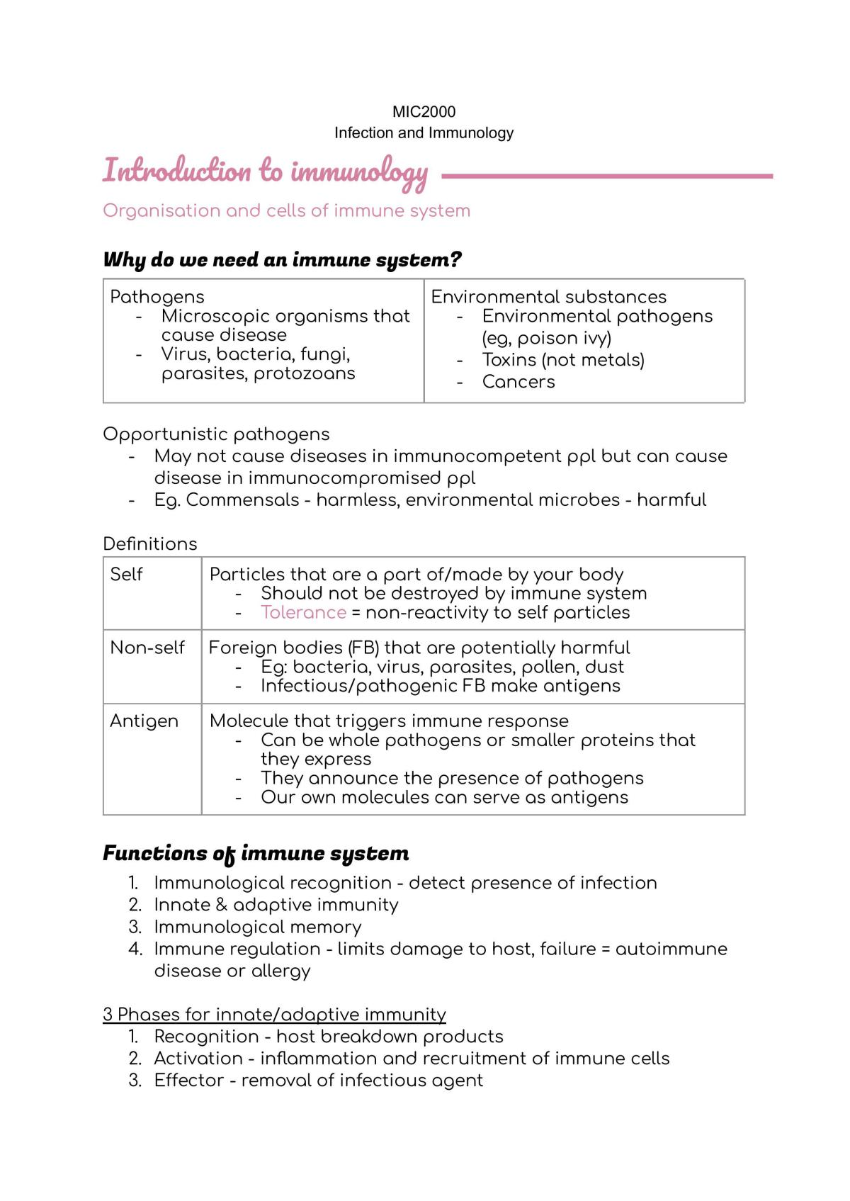 MIC2000 Infection and Immunology Complete Notes  - Page 1