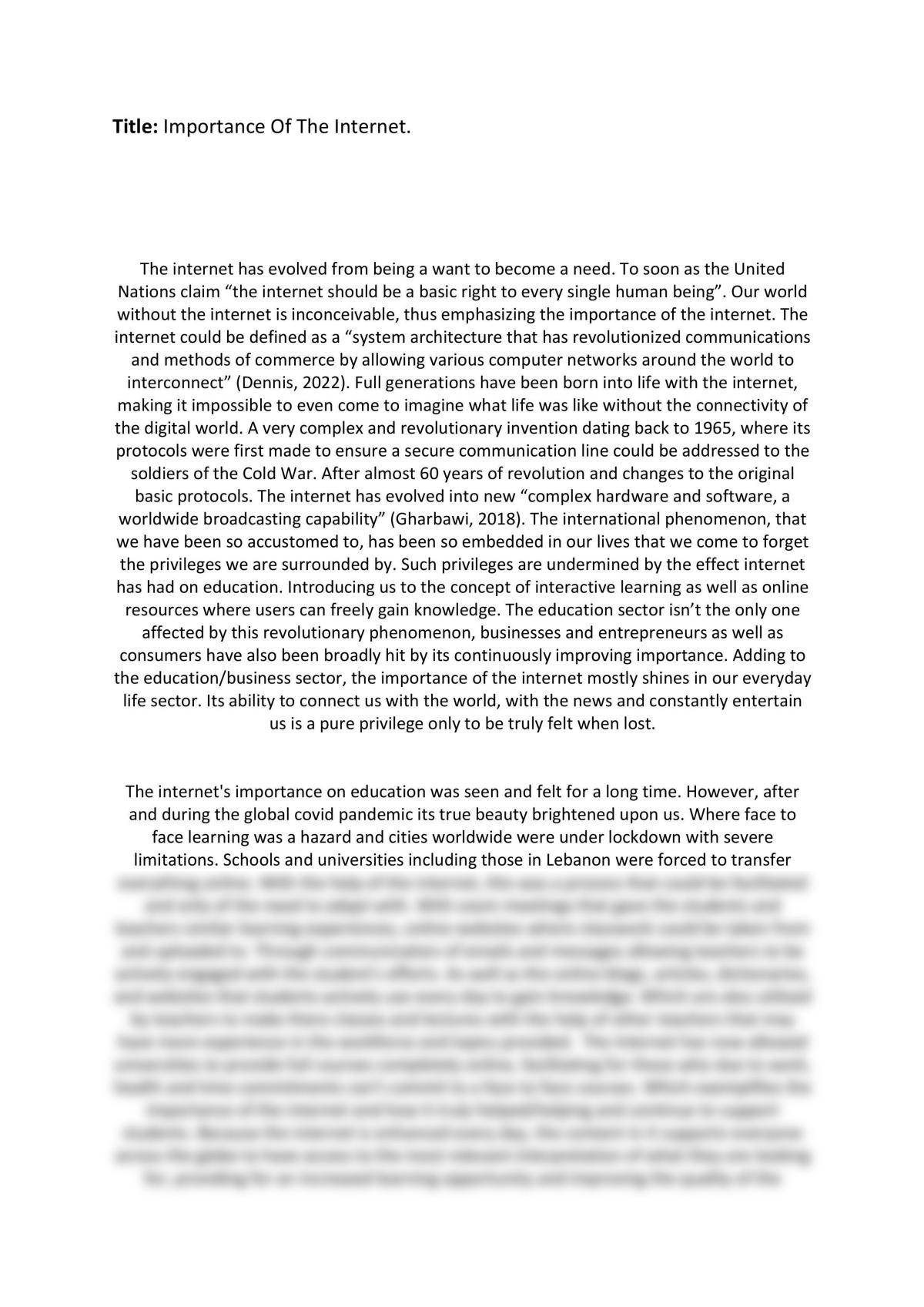 Importance of the Internet - Page 1
