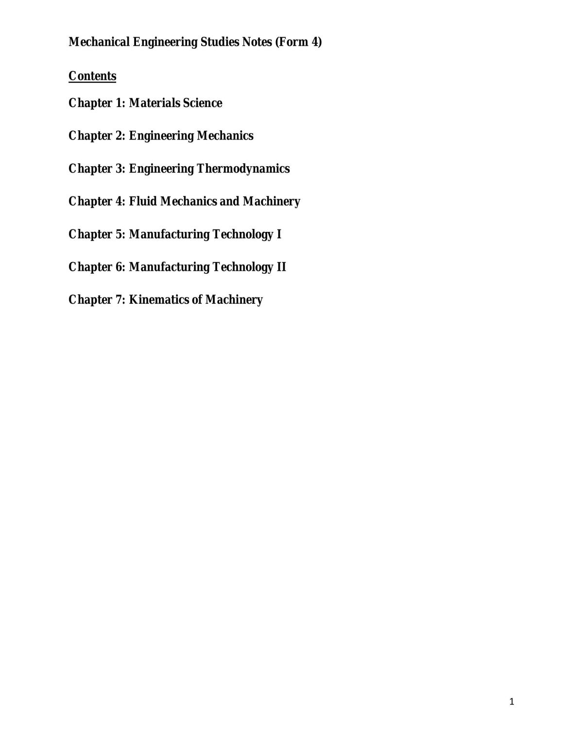 Mechanical Engineering Studies Notes [F4] - Page 1