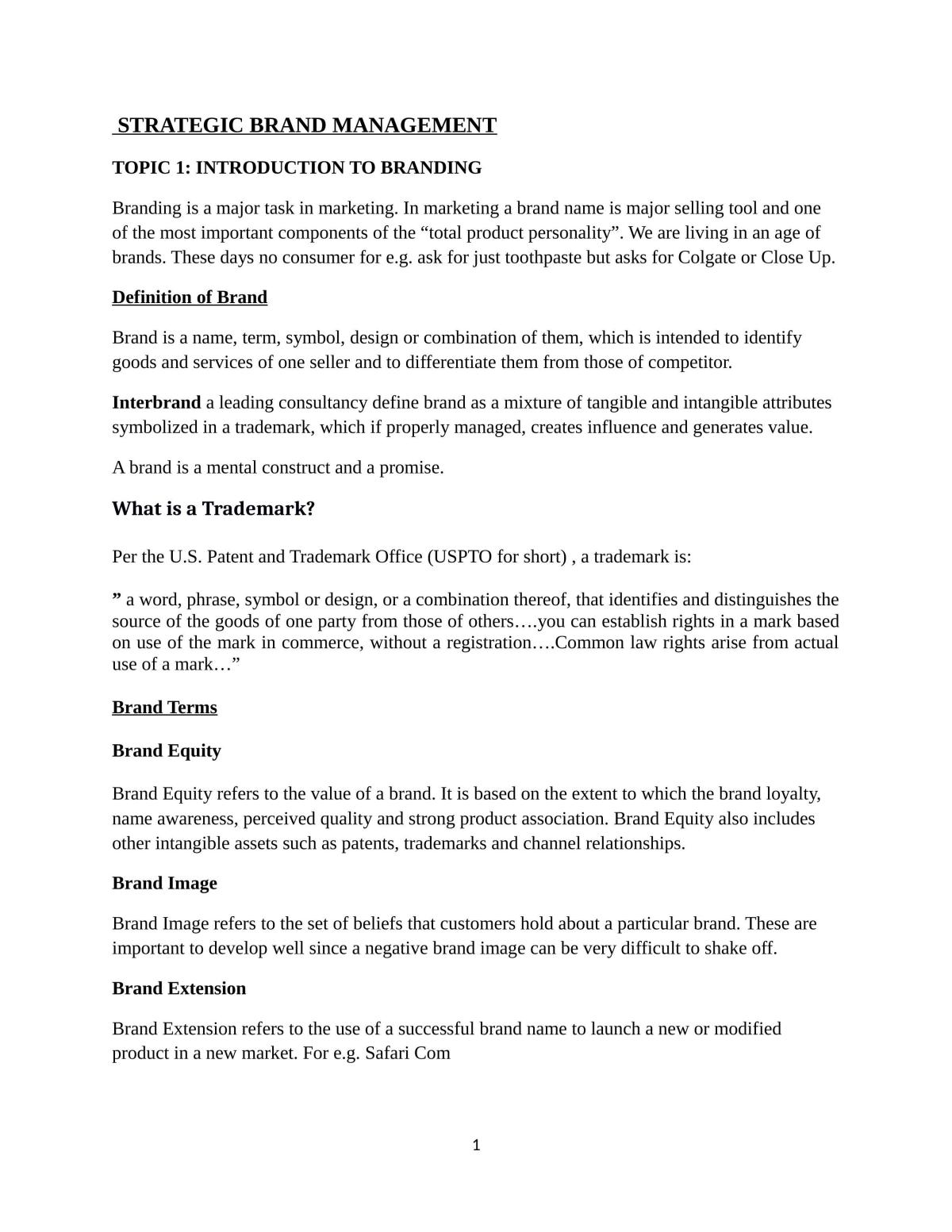 Strategic Branding Notes - Page 1