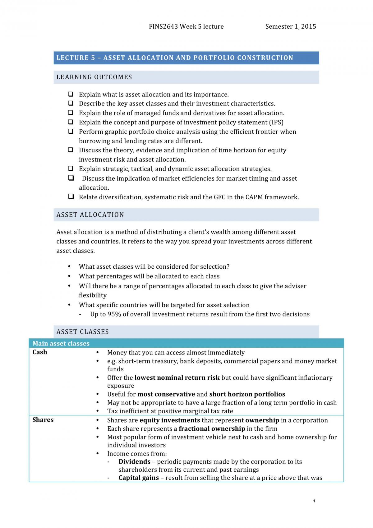 Asset Allocation and Portfolio Construction Notes  - Page 1