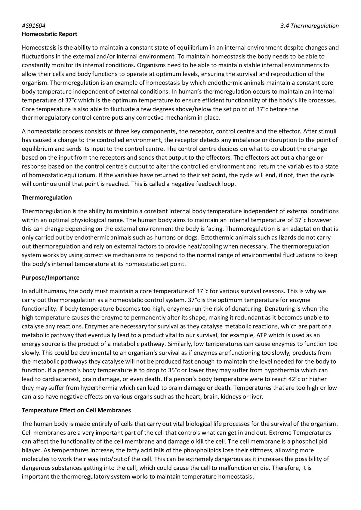 AS91604 Thermoregulation - Page 1