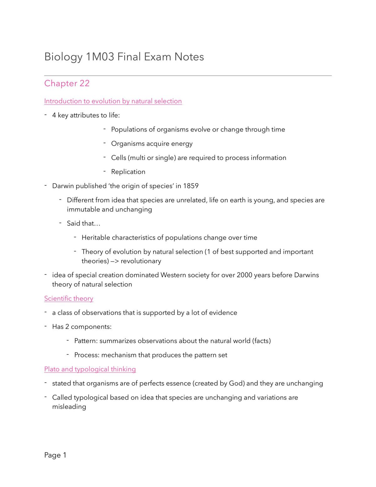 Complete Study Notes - BIO 1M03 - Page 1