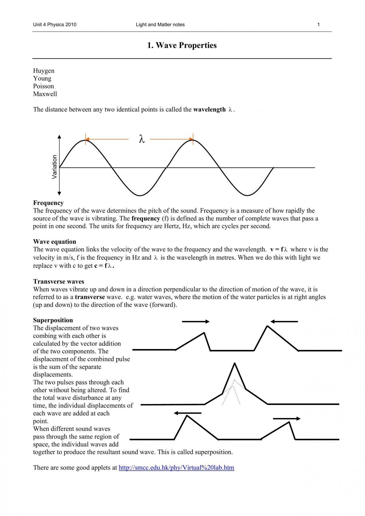 VCE Physics Light and Matter Summary - Page 1