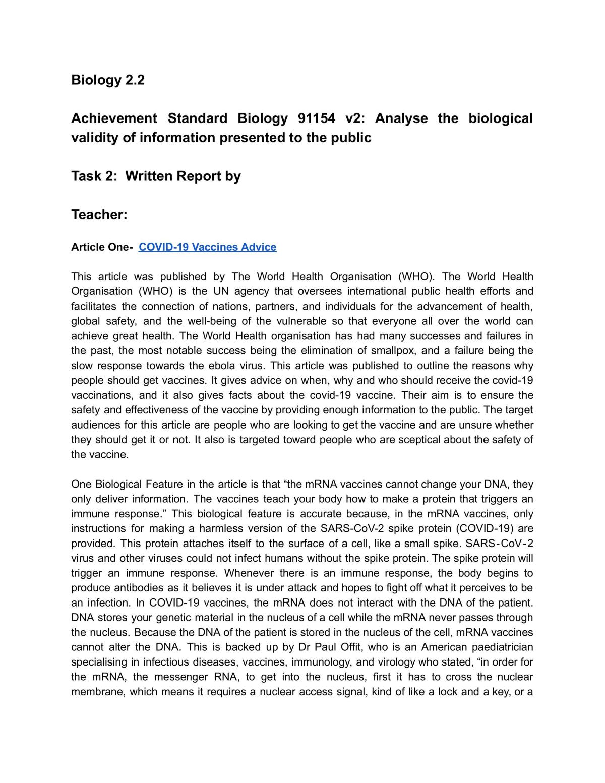 AS 91154 Validity Report - Excellence Level - Page 1