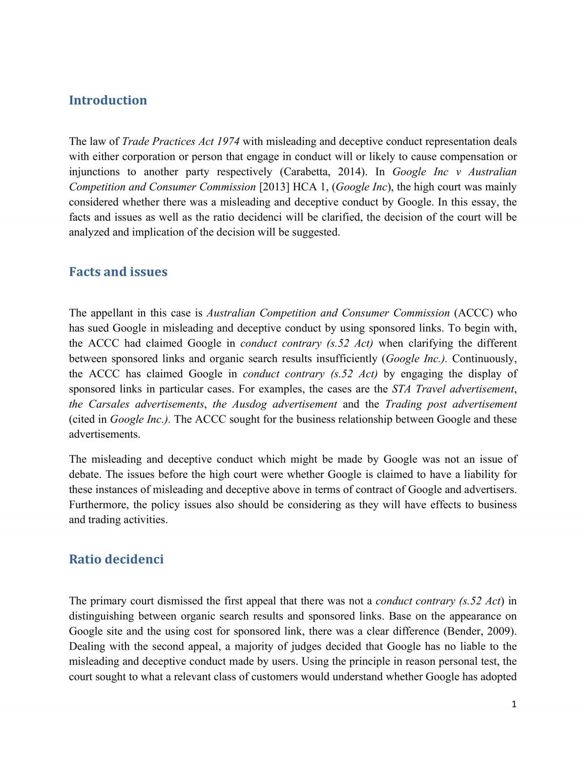 Google Inc v ACCC Case analysis - Page 1