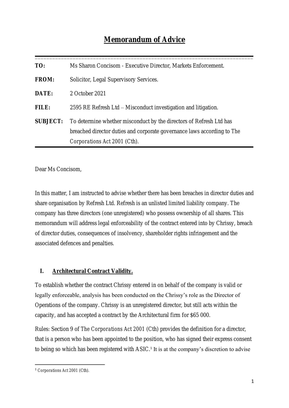 Company Law - Memorandum - Page 1