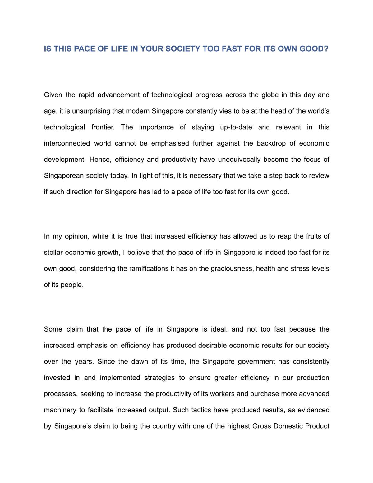 Essay - Pace of Life in Your Society - Page 1