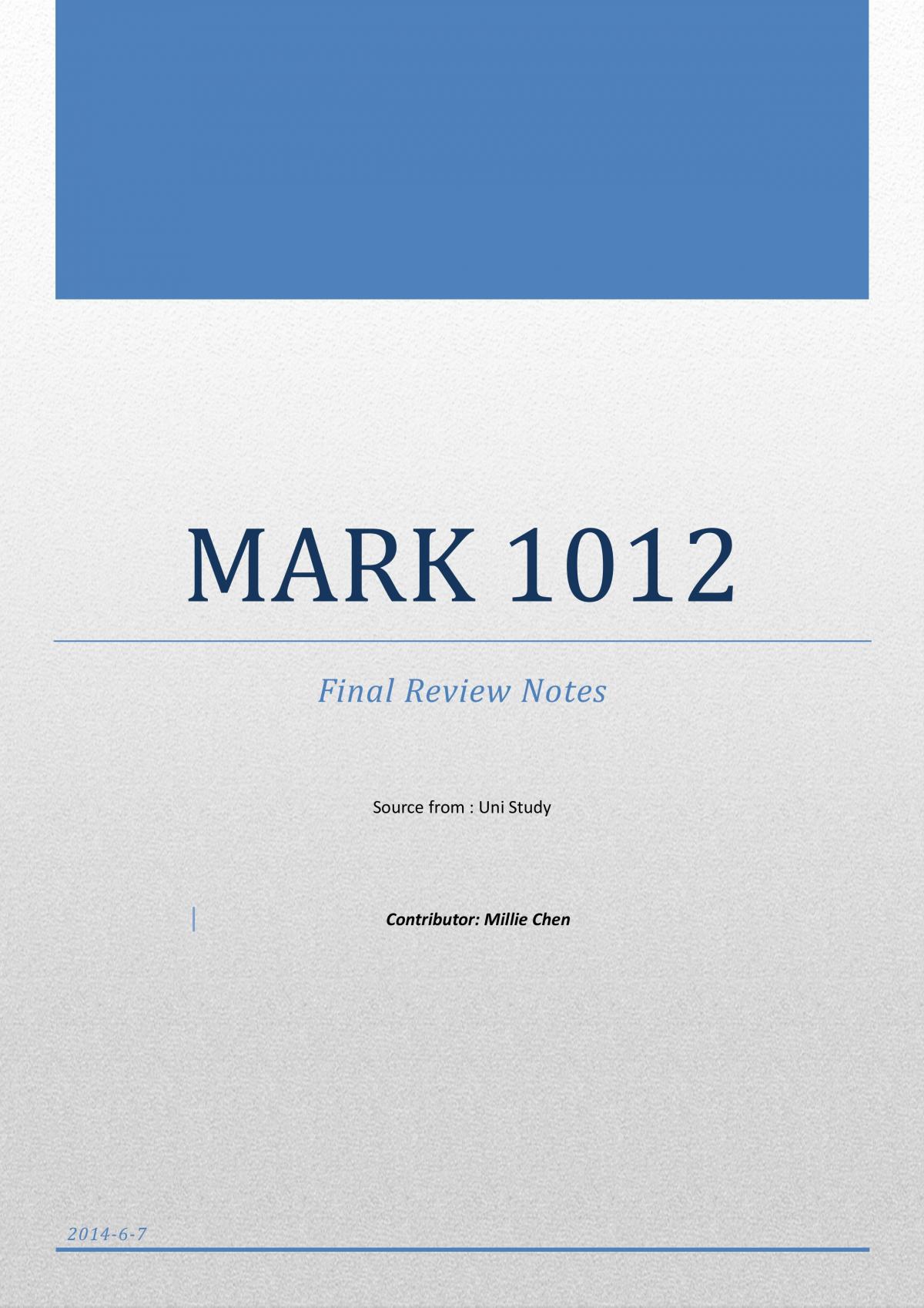 MARK1012 Final Study Notes - Page 1