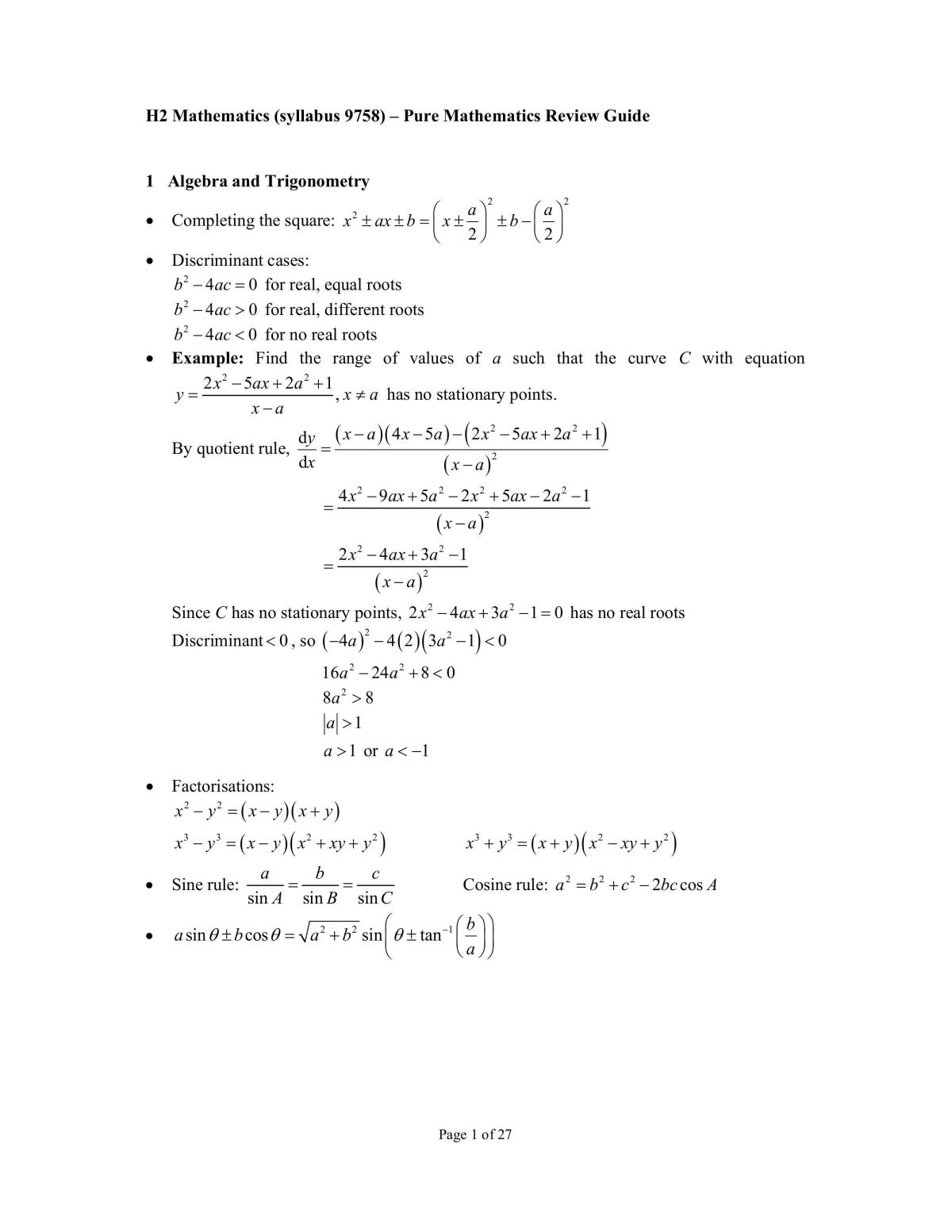 H2 Mathematics Guide - Page 1