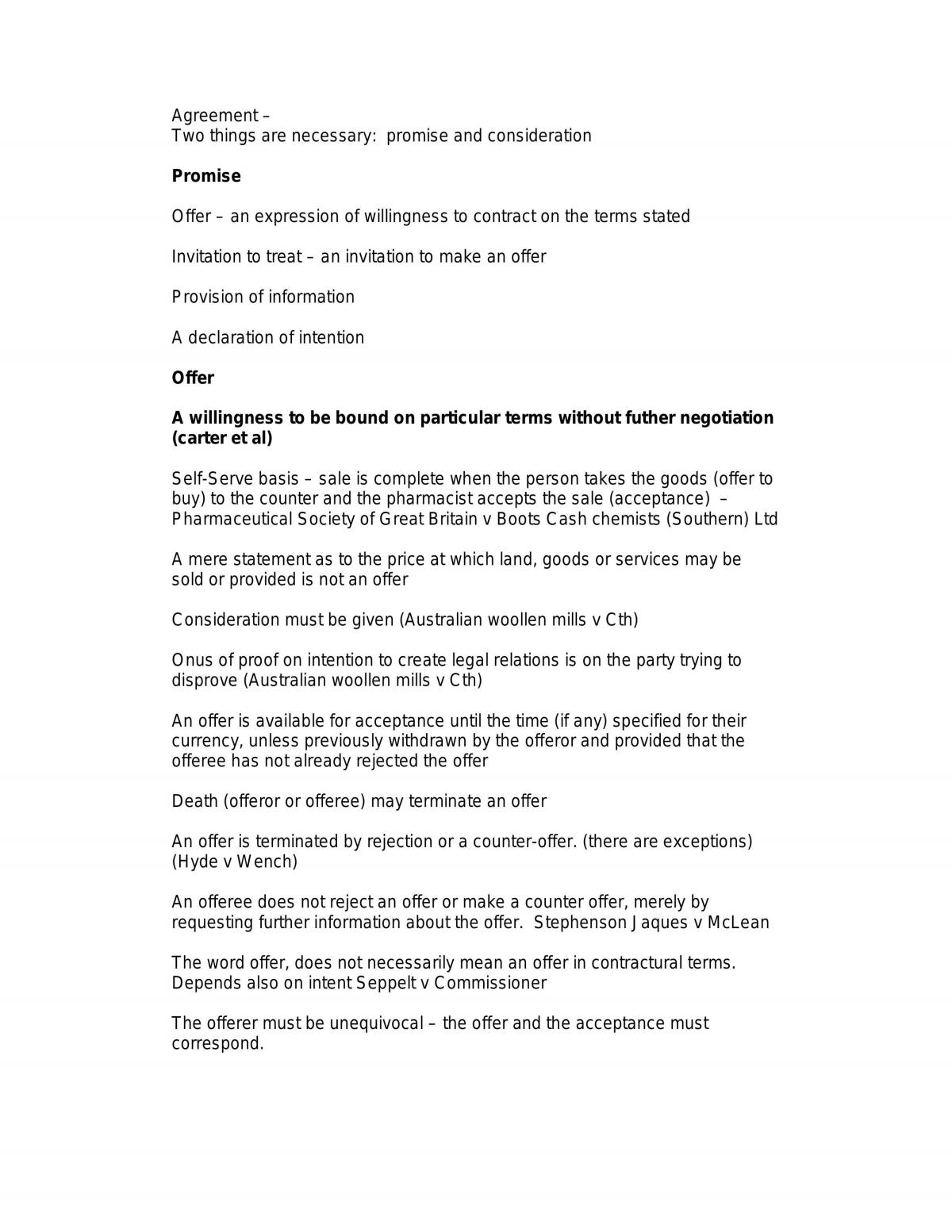 Complete Study Notes for Contract Law  - Page 1