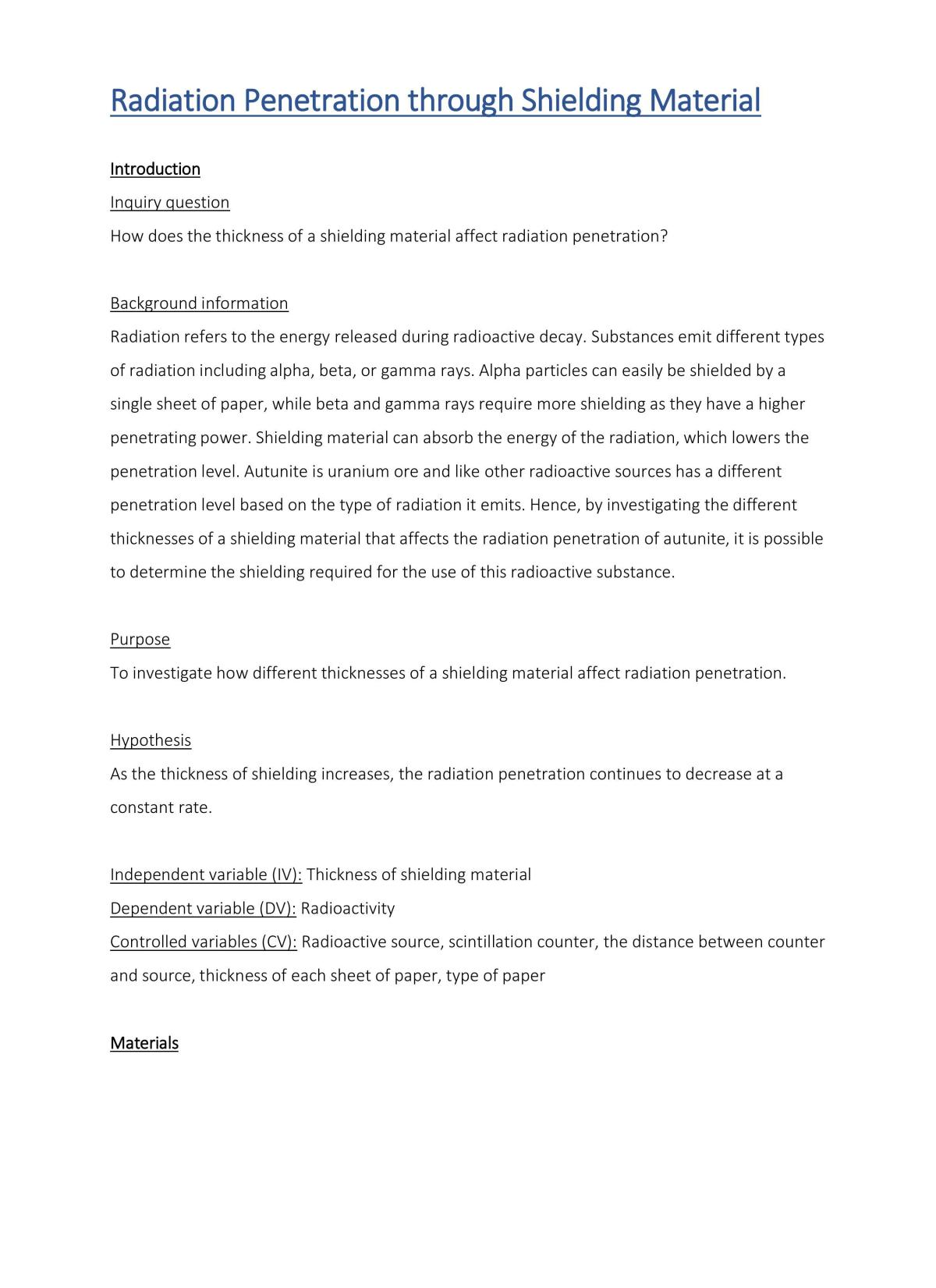 Practical Report on Radiation Penetration Experiment - Page 1