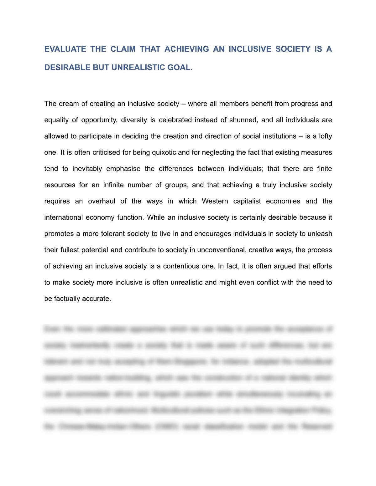 Is Achieving an Inclusive Society Unrealistic? - Page 1