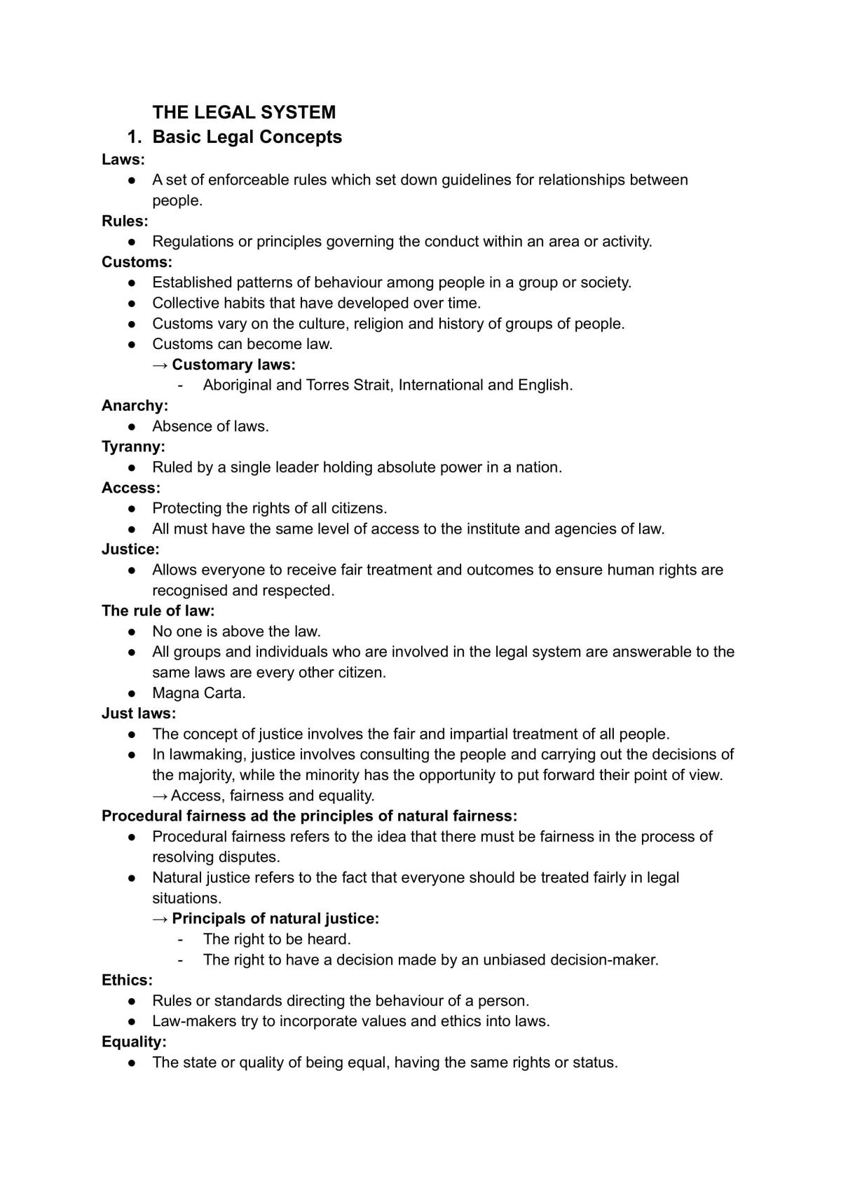 Legal Study Notes Year 11 - Page 1