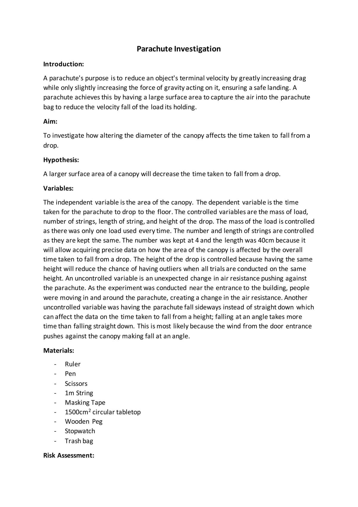 Parachute Investigation - Page 1