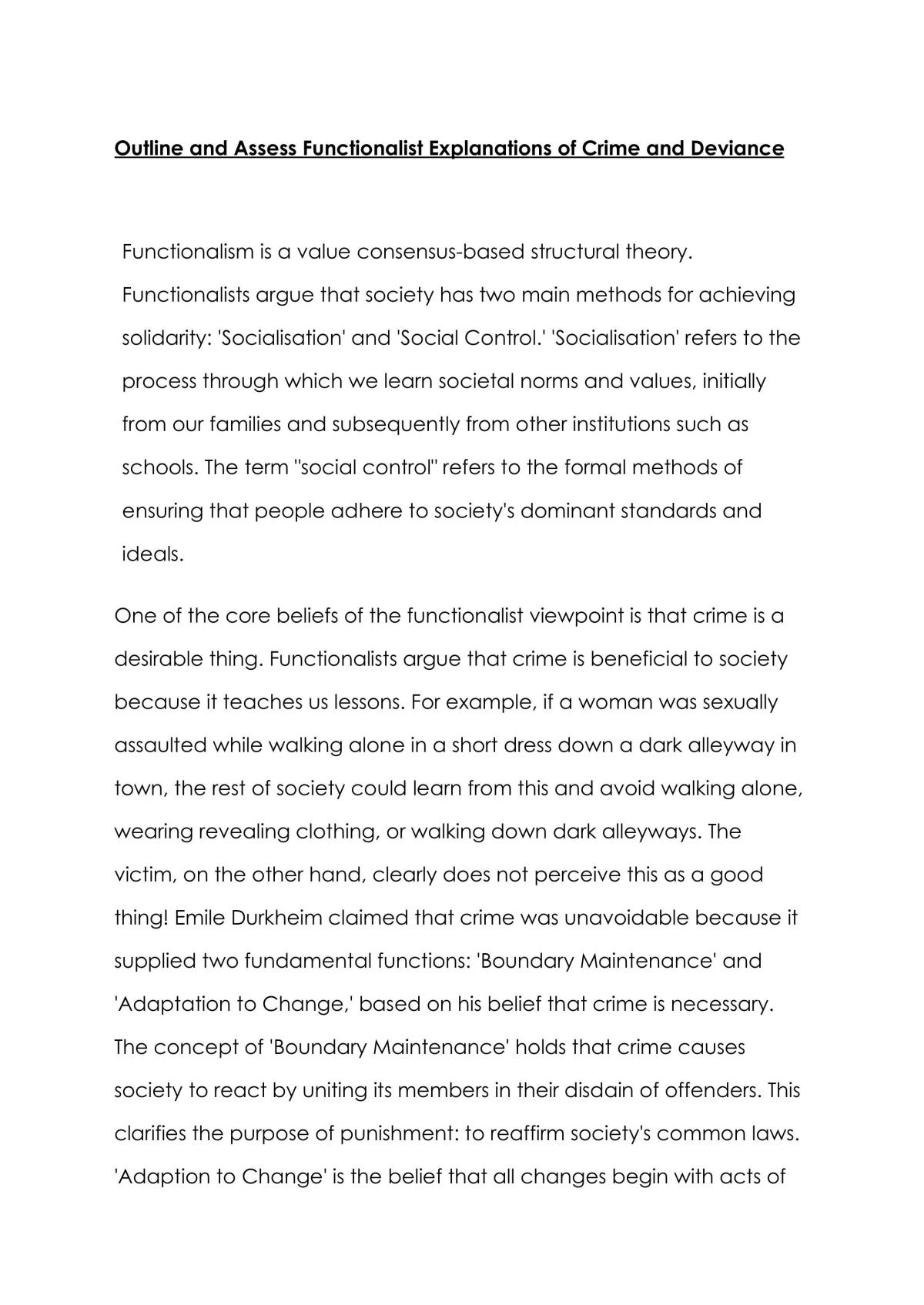 Functionalism and Crime and Deviance  - Page 1