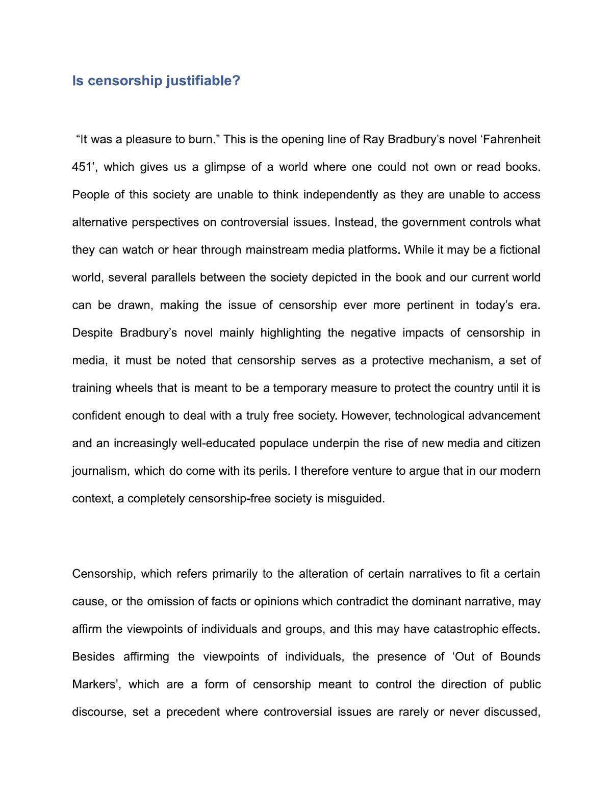 censorship research essay