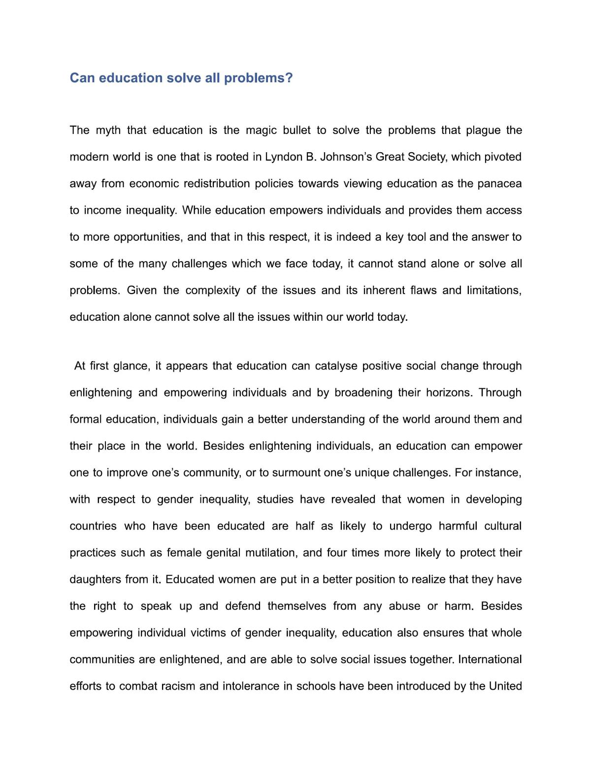 Education - Can It Solve All Problems? - Page 1