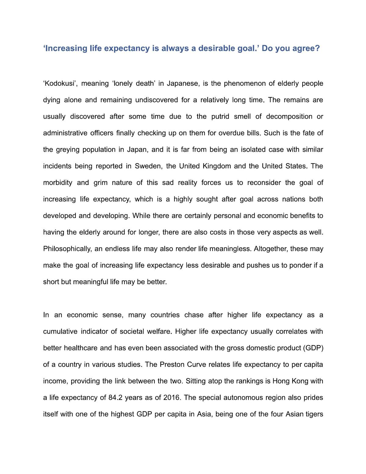 Life Expectancy Essay - Page 1