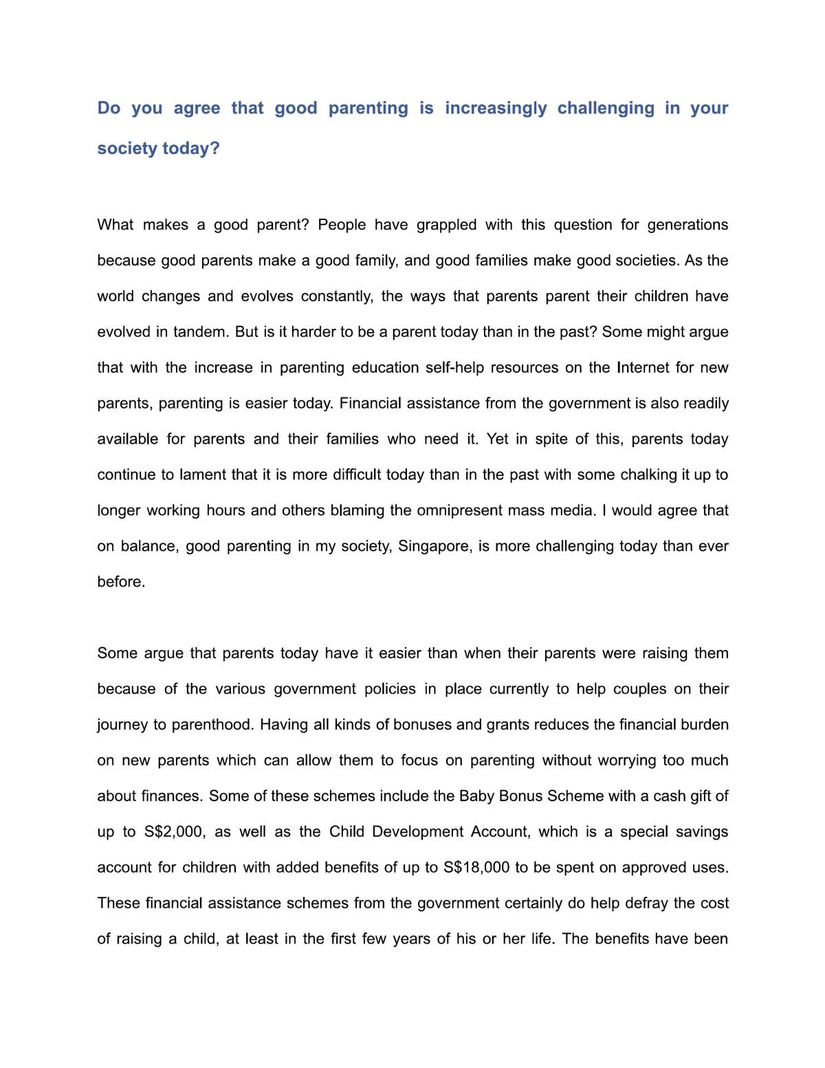 Essay - Challenges of Good Parenting - Page 1