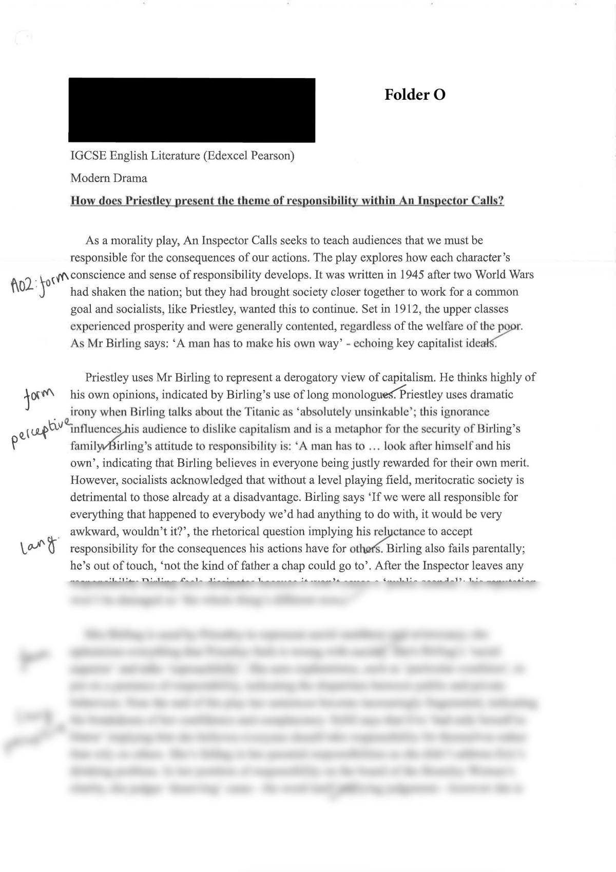 guilt in an inspector calls essay