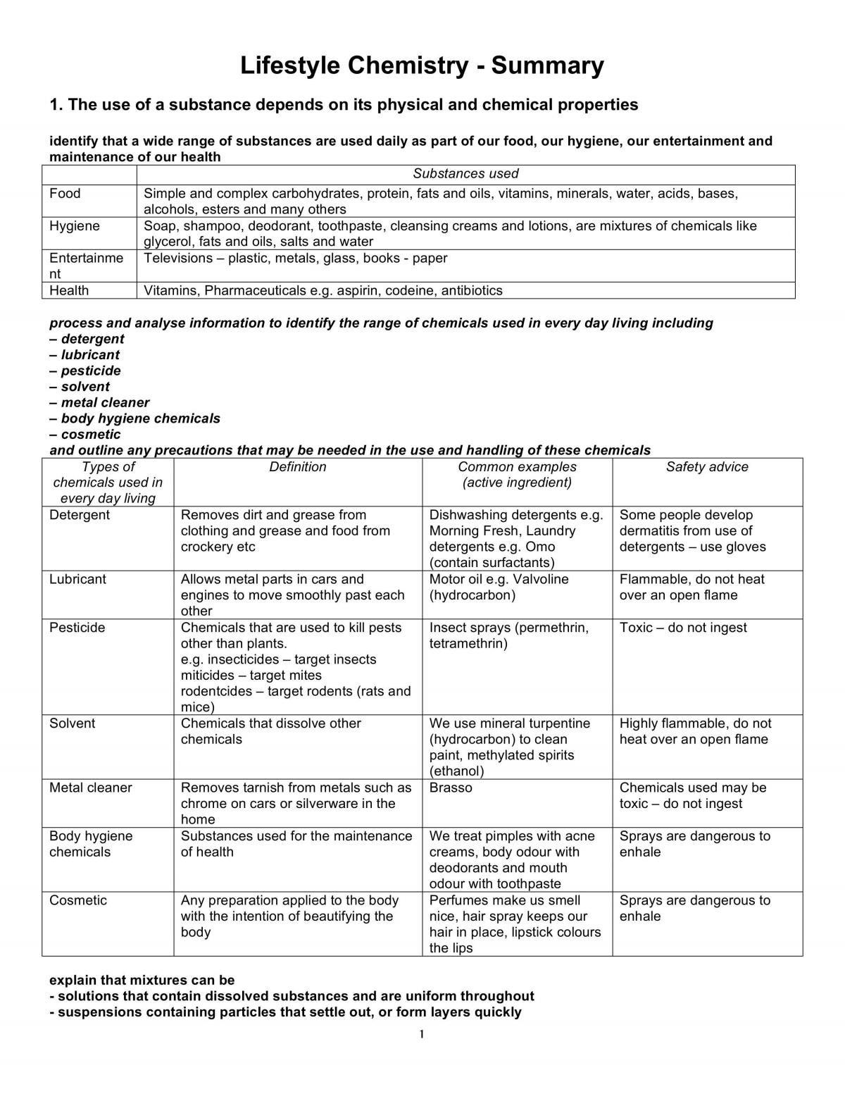 Lifestyle Chemistry Notes - Page 1