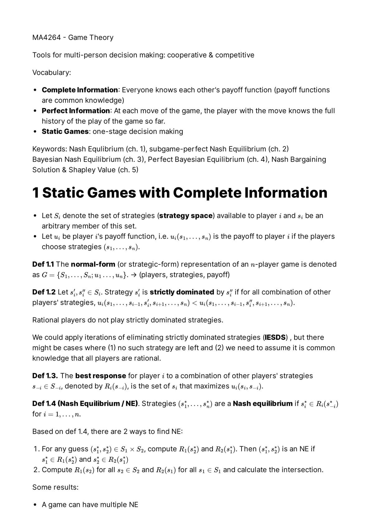 MA4264 Summary Notes - Page 1