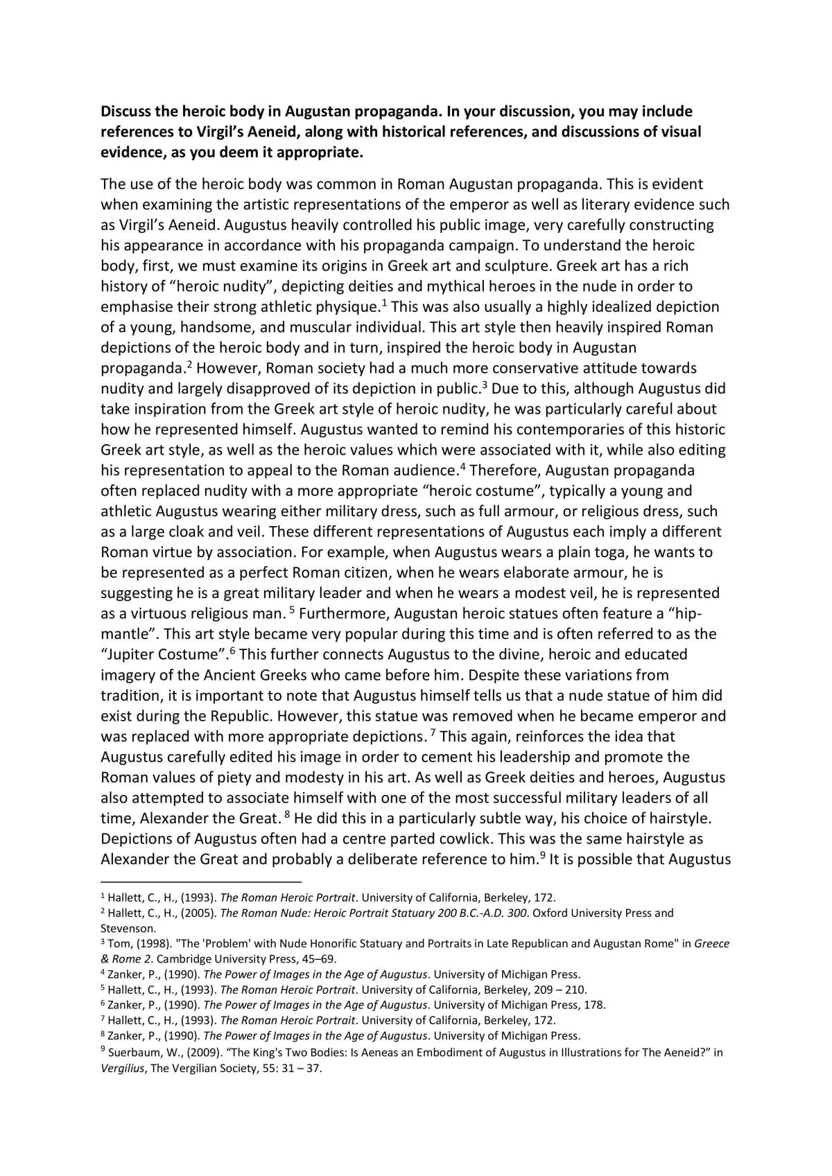 Discuss the Heroic Body in Augustan Propaganda. In Your Discussion, You May Include References to Virgil’s Aeneid, Along with Historical References, and Discussions of Visual Evidence, As You Deem It - Page 1
