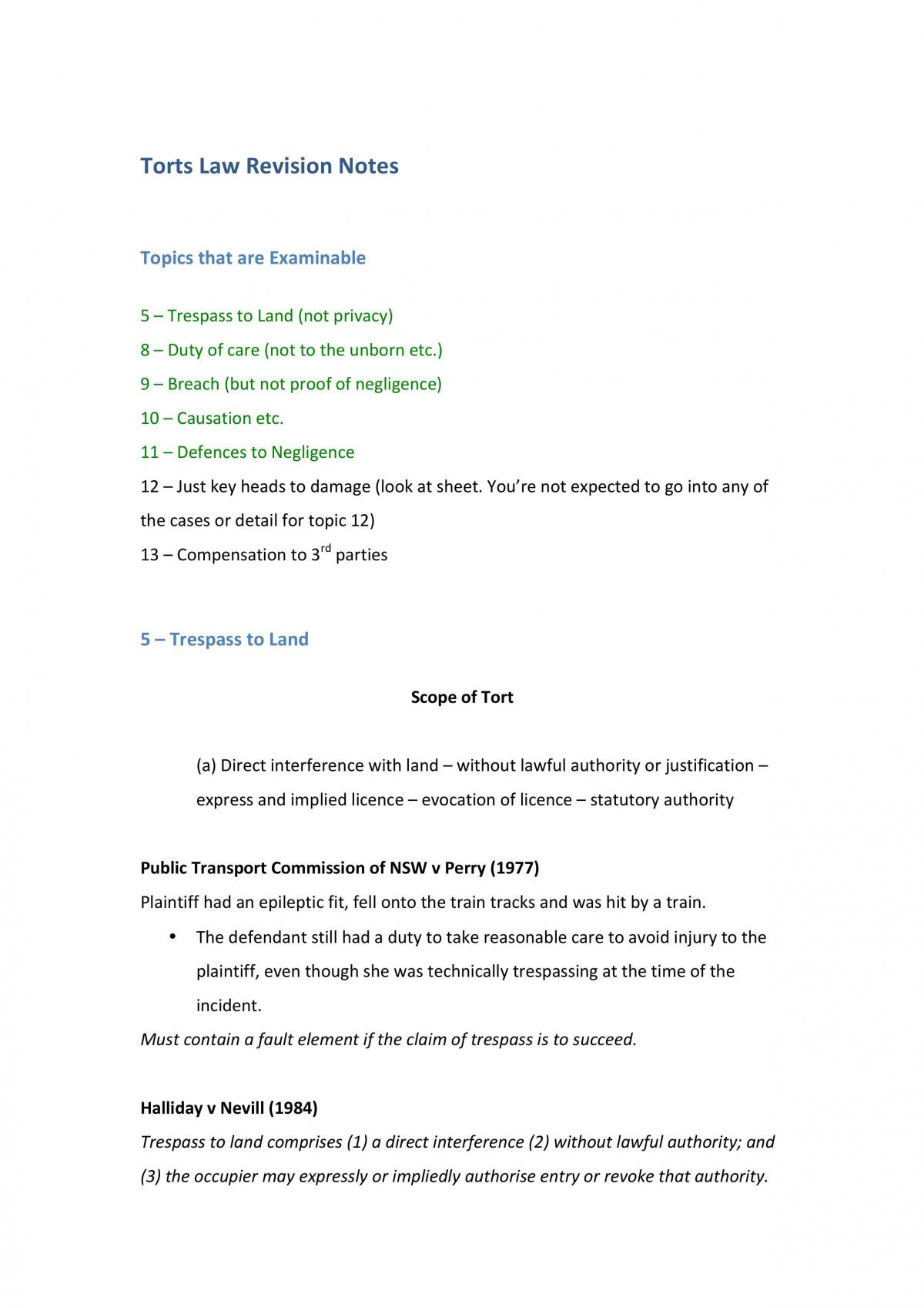 USYD Torts Law notes - Page 1
