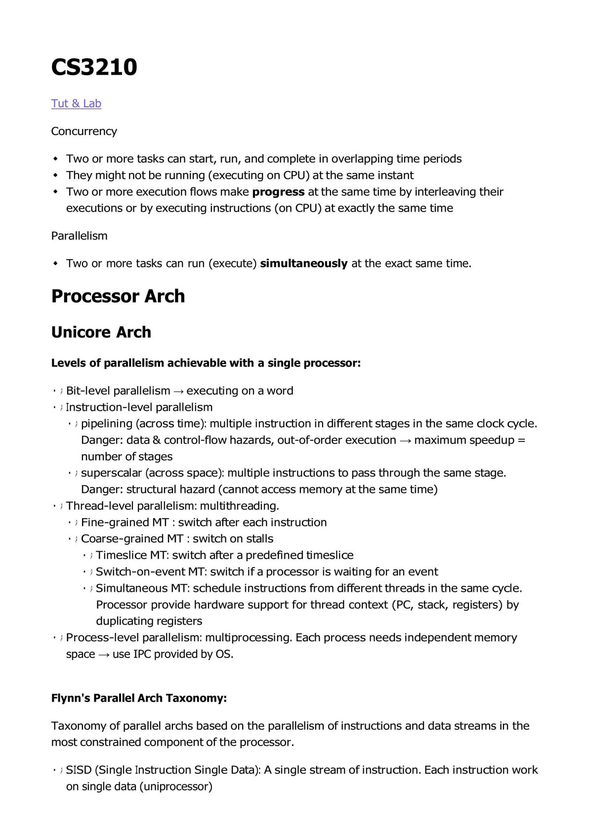 Summary Notes for CS3210 - Page 1
