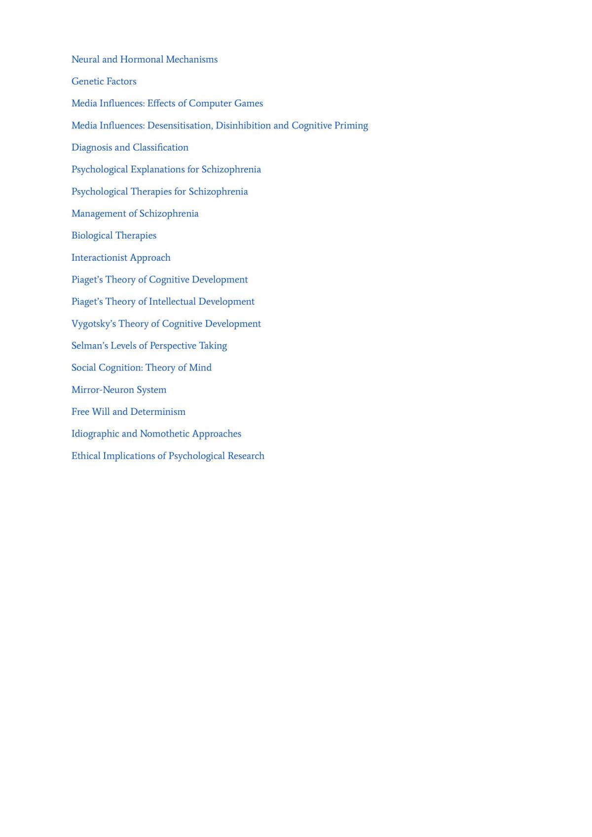 Psychology Study Notes - Including Evaluation - Page 1