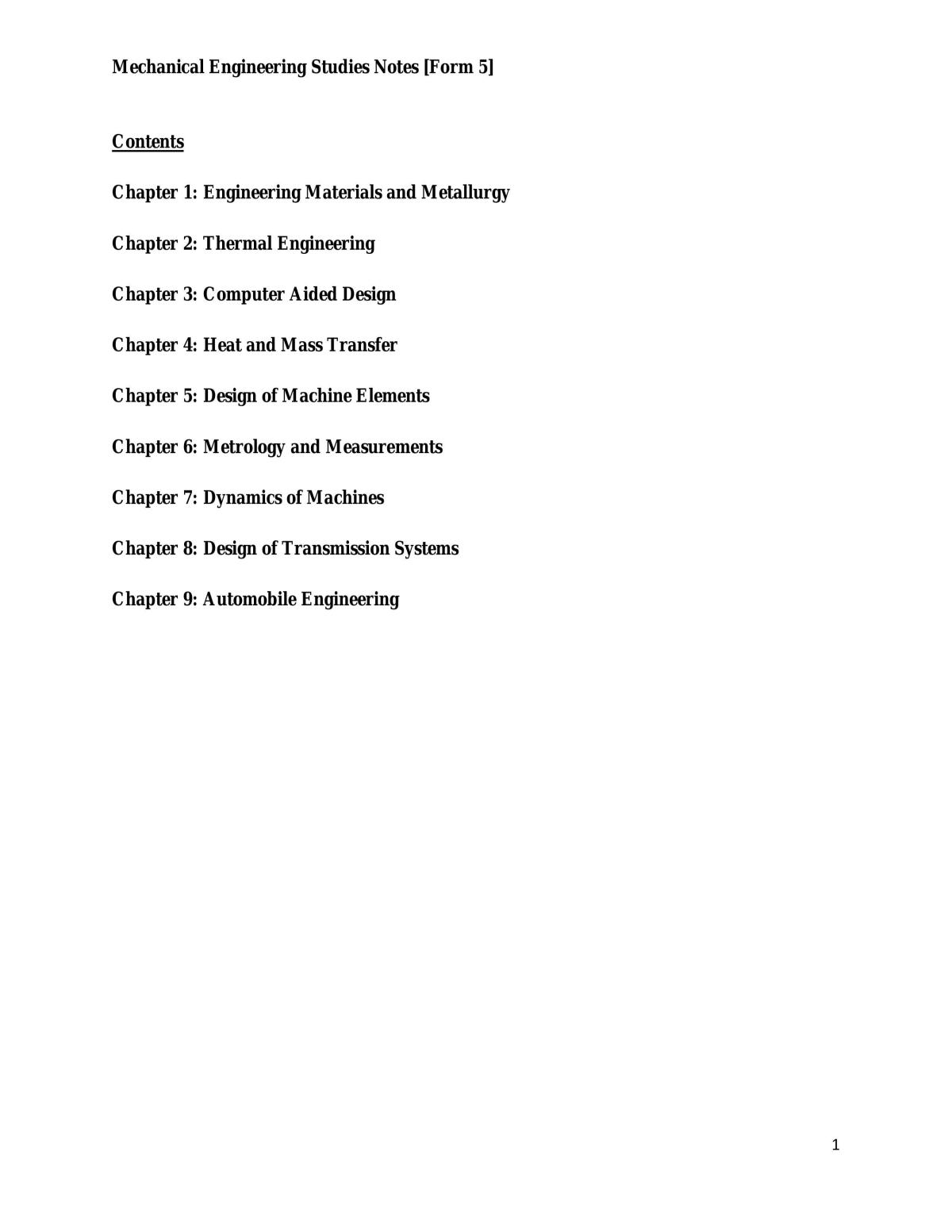 Mechanical Engineering Studies Notes Form 5 - Page 1