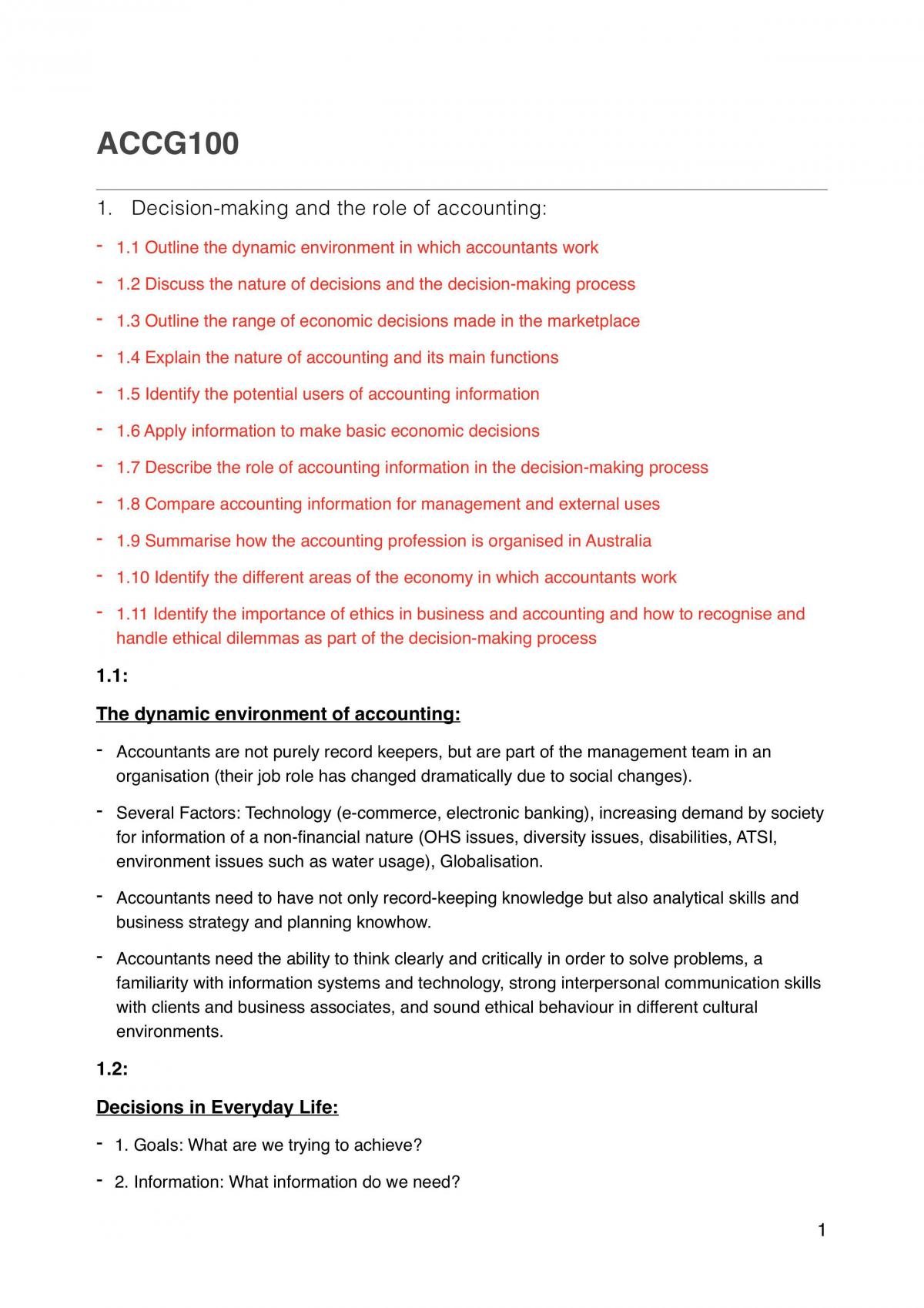 ACCG100 Lecture/Class Study Notes - Page 1