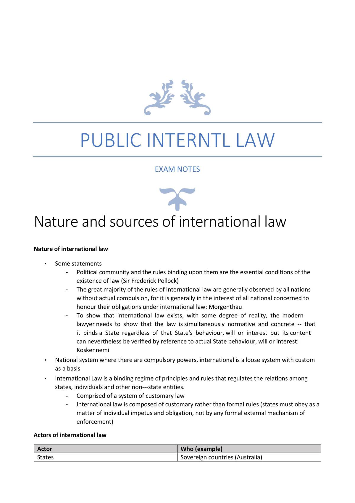 Public International Law - Exam Notes - Page 1