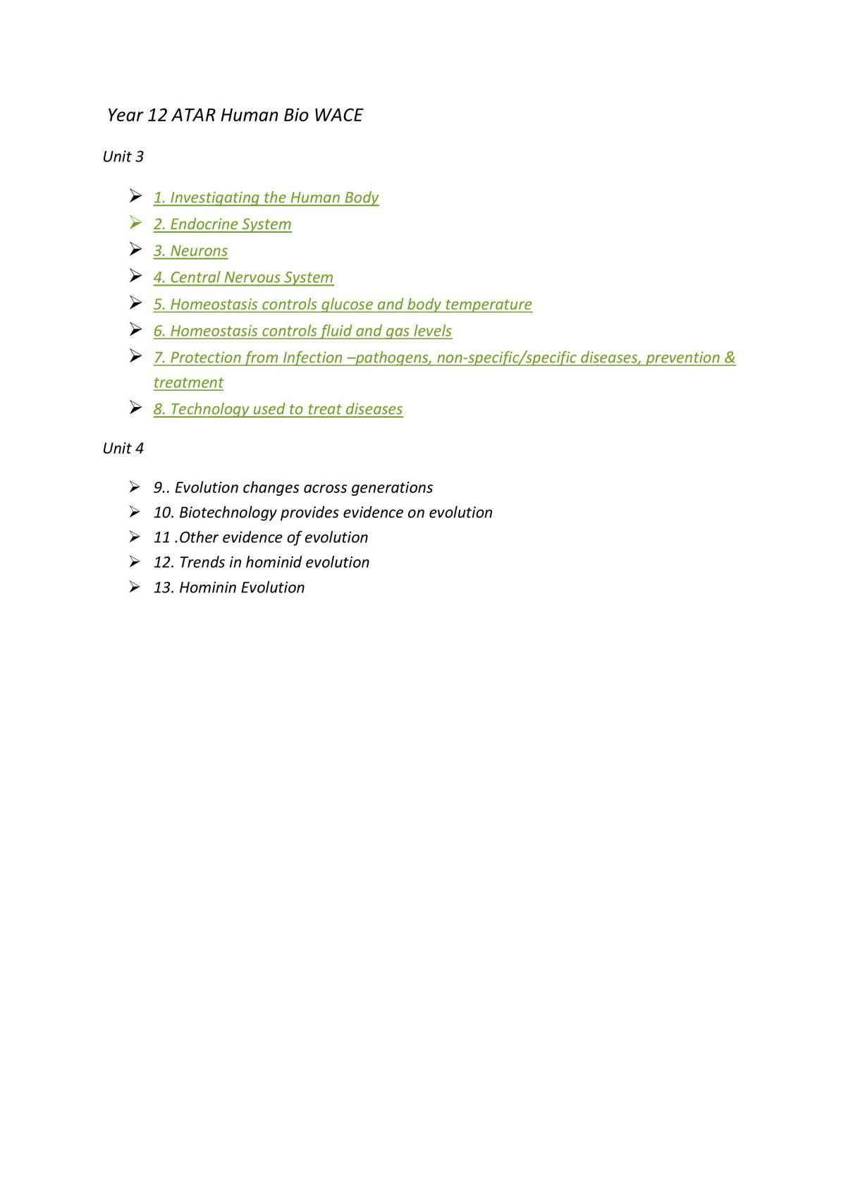 WACE Hum Bio Notes Unit 3 - Page 1