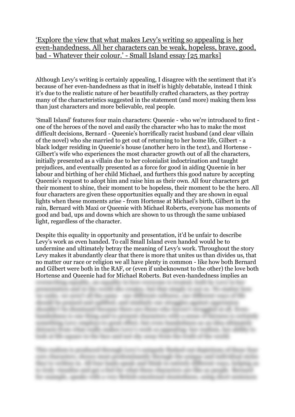 Small Island - Evenhandedness Essay - Page 1