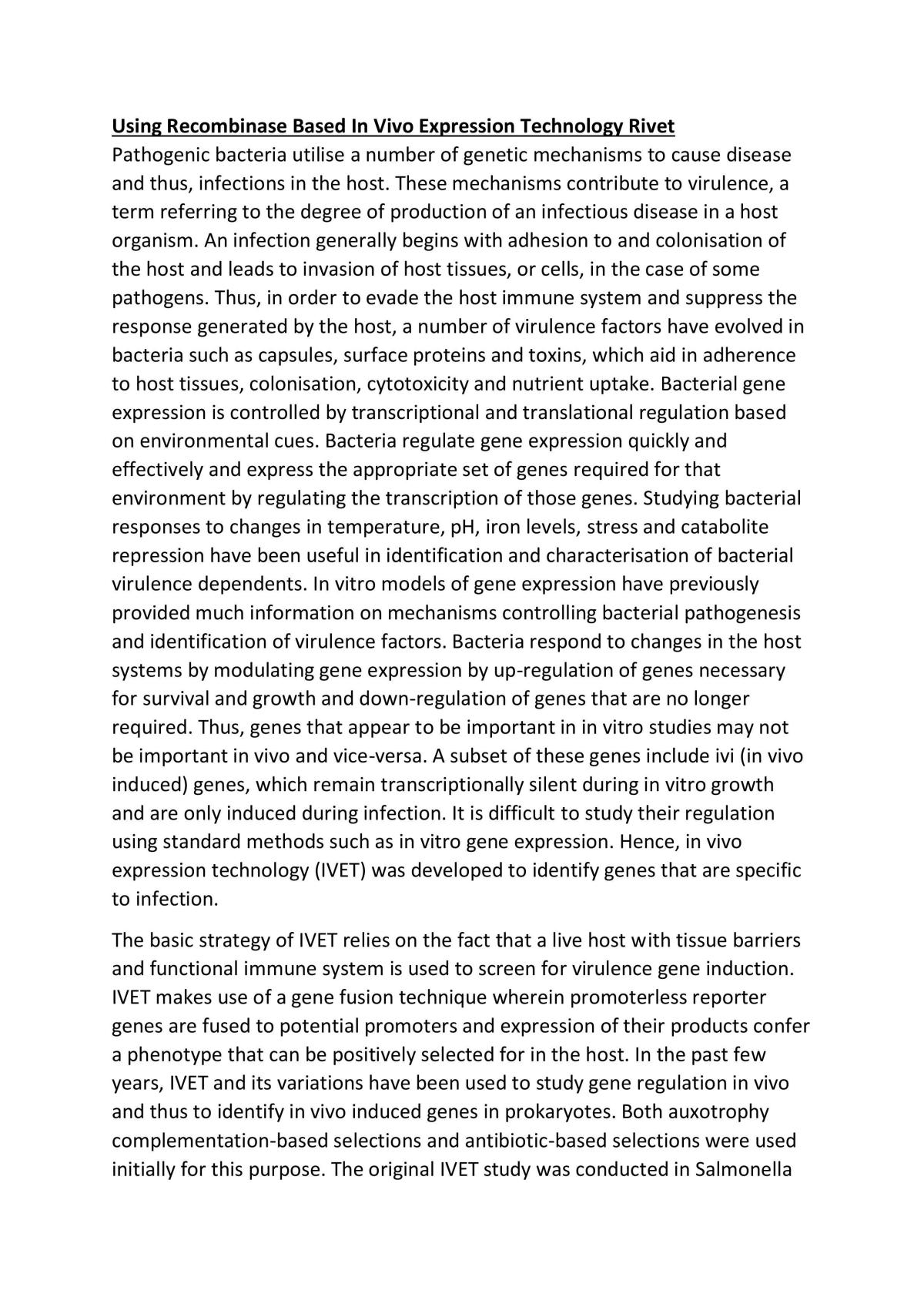 Using Recombinase Based in Vivo Expression Technology Rivet - Page 1