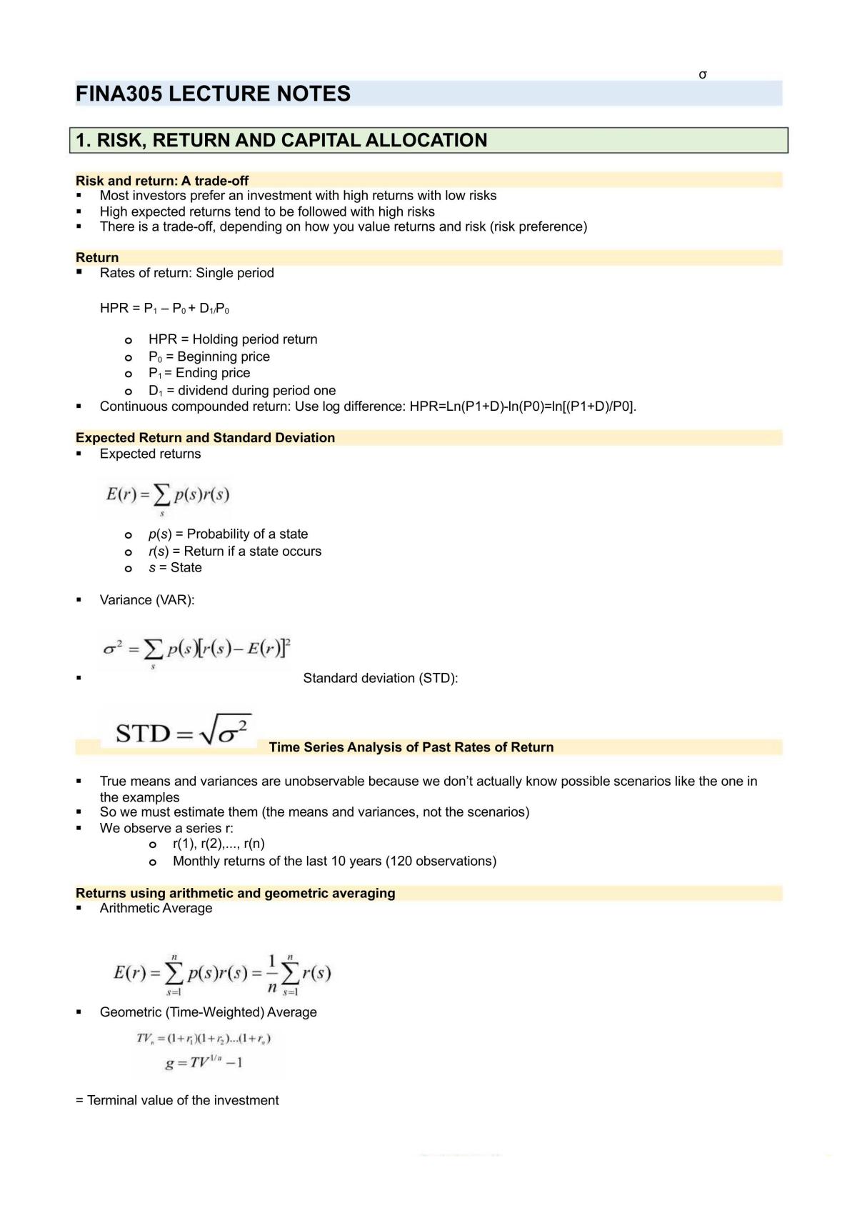 Investments Course Notes - Page 1