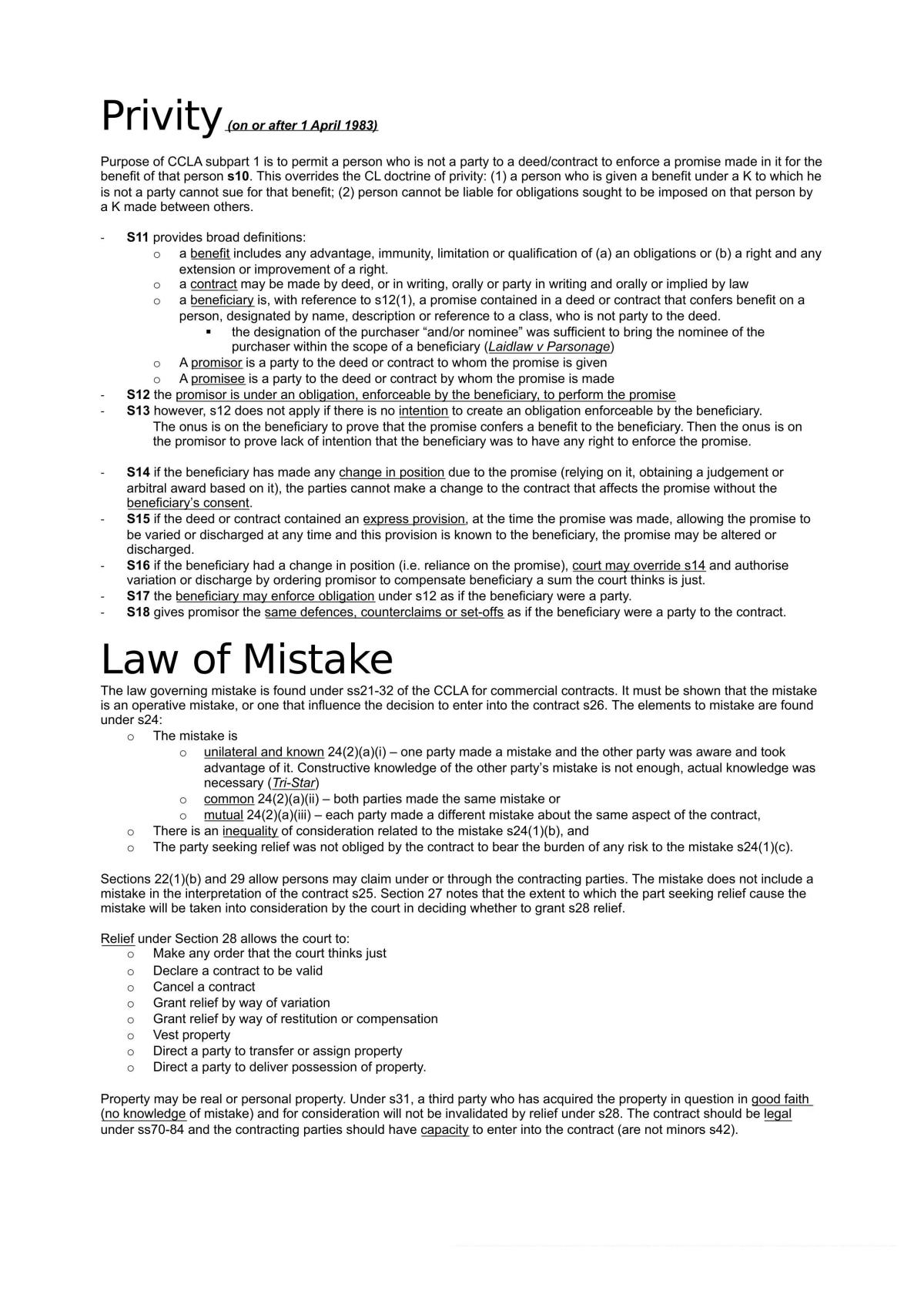 The Law of Contract Notes - Page 1