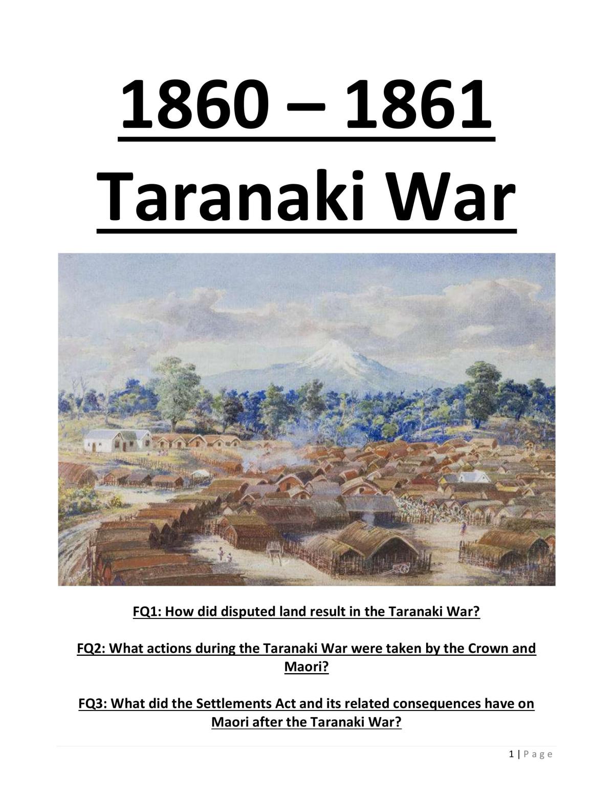 History 3. 1 - Taranaki War - Page 1