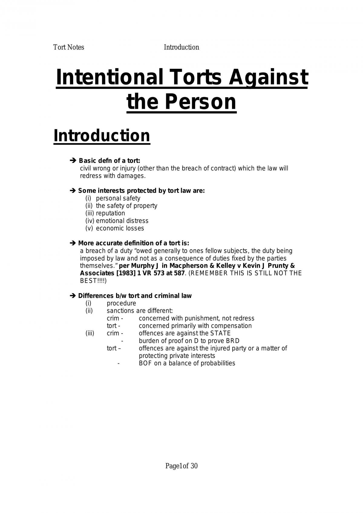 Intentional Torts Including Trespass - Page 1