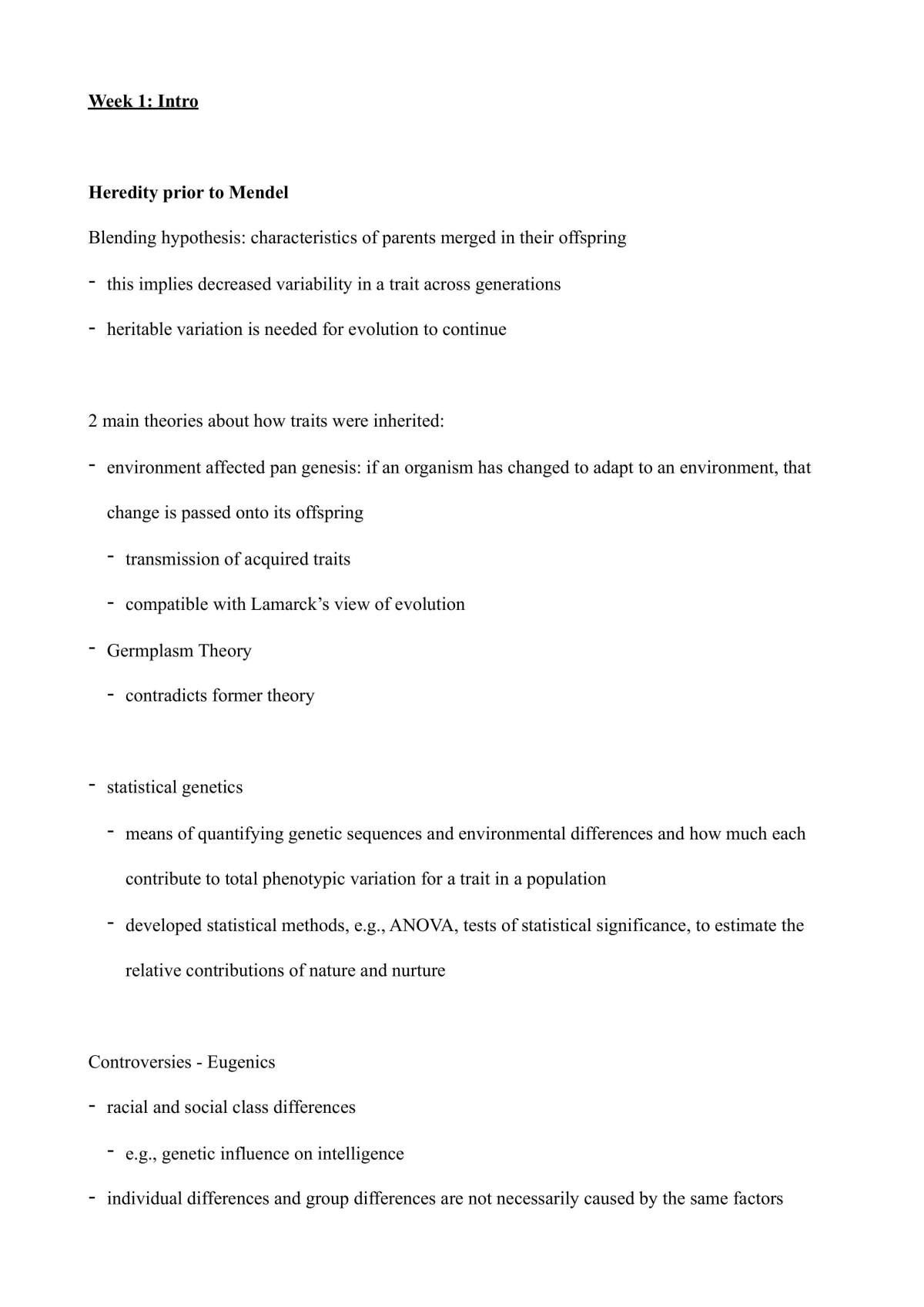 Behavioural Genetics Lecture Notes - Page 1