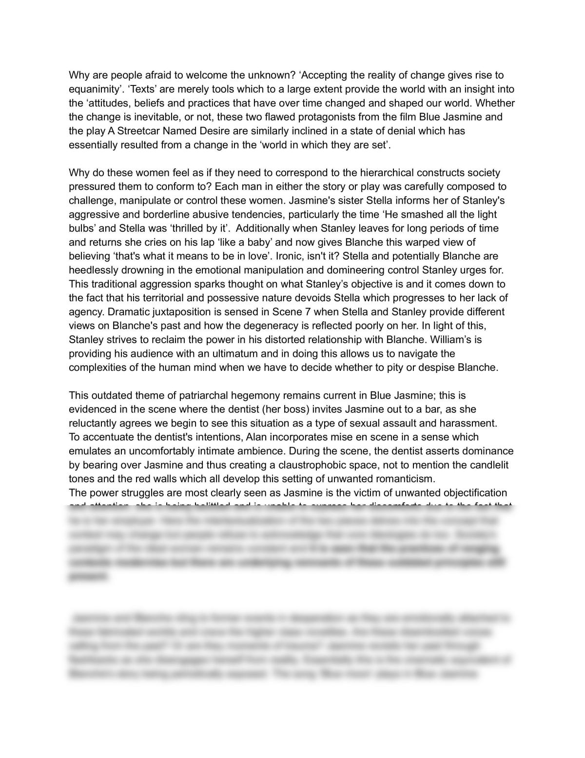 Comparative Essay; Blue Jasmine and a Streetcar Named Desire - Page 1