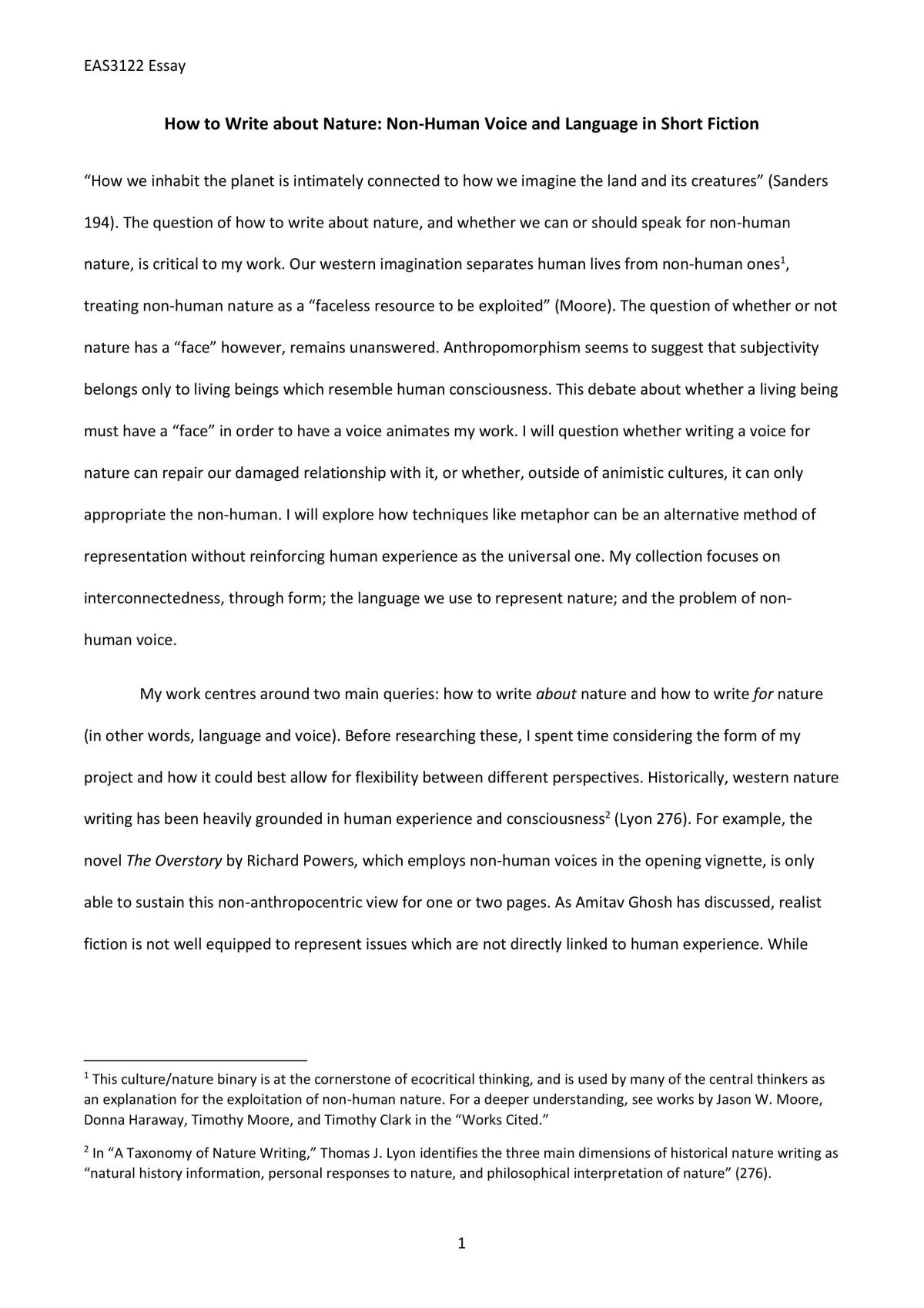 EAS3122 Creative Writing Dissertation - Reflective Essay - Page 1
