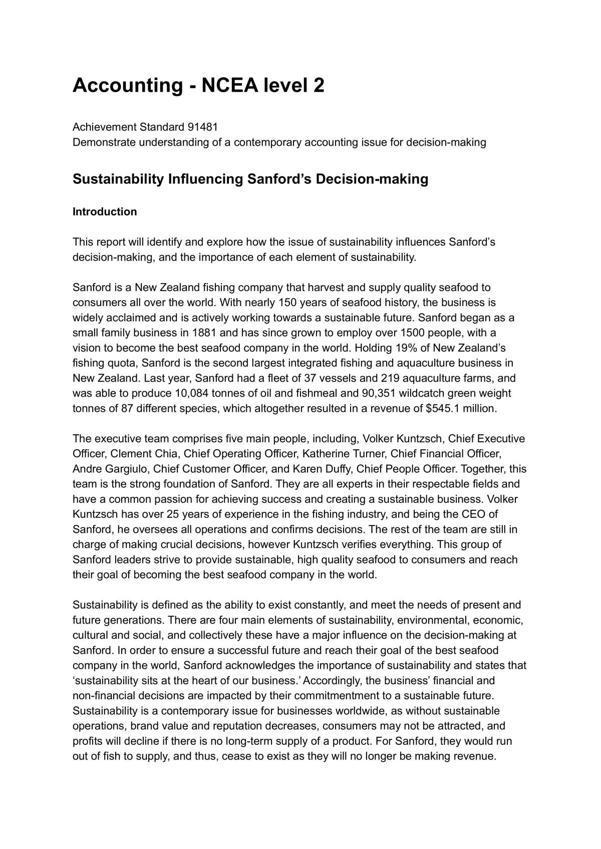 Sustainability Internal - Achievement Standard 91481  - Page 1