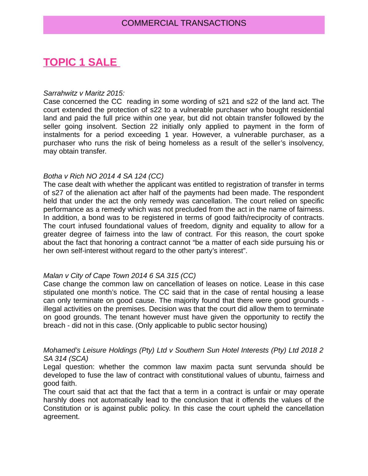 Commercial Transactions Notes - Page 1