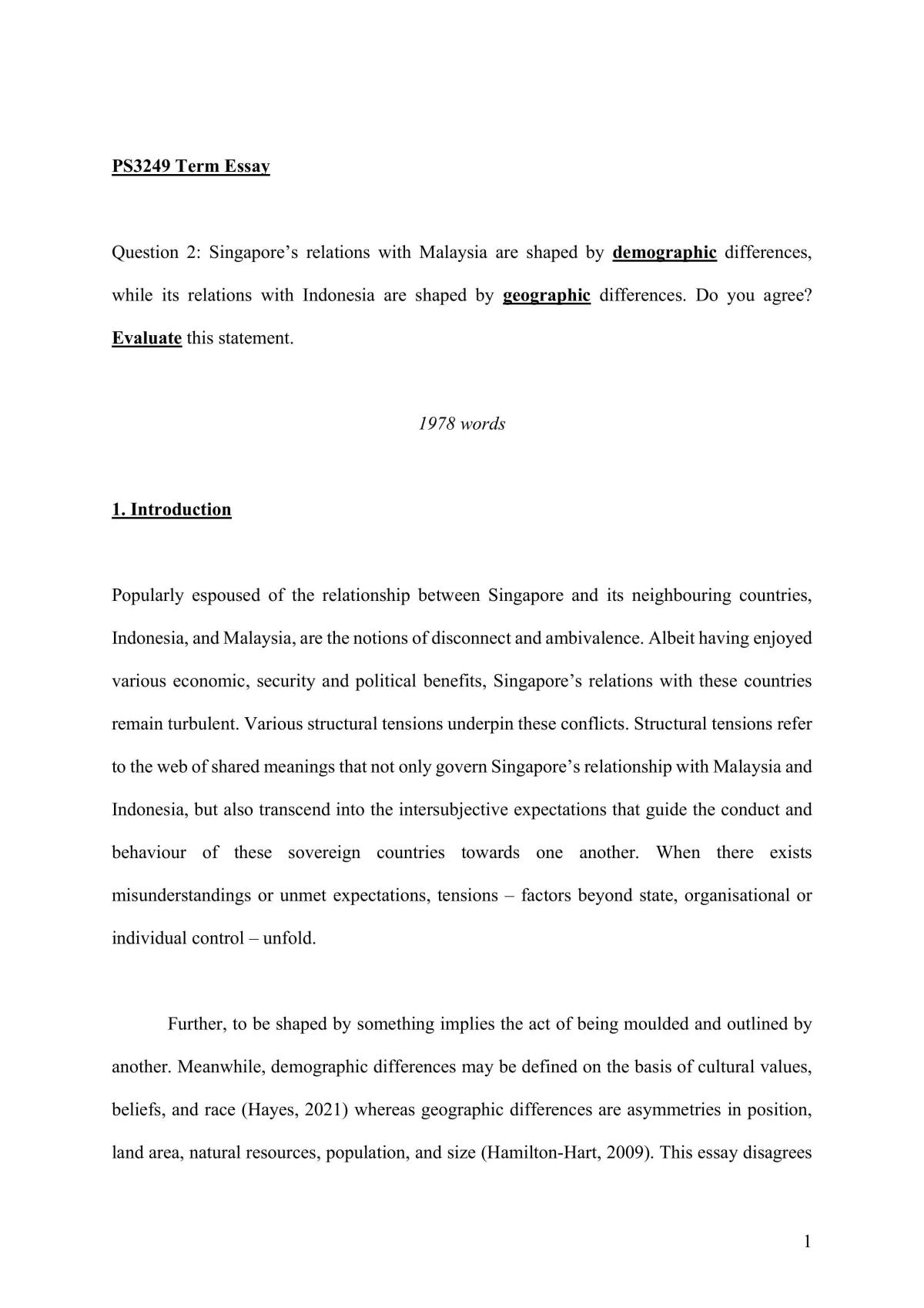 PS3249 Long Term Essay - Page 1