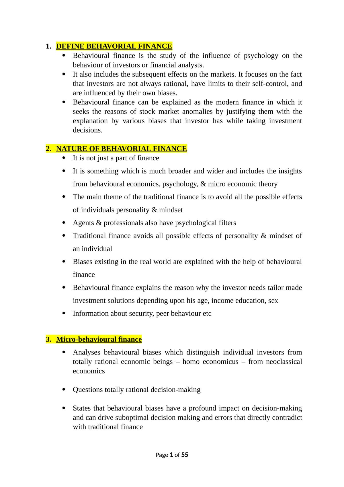 Advanced Behavioural Finance Notes - Page 1