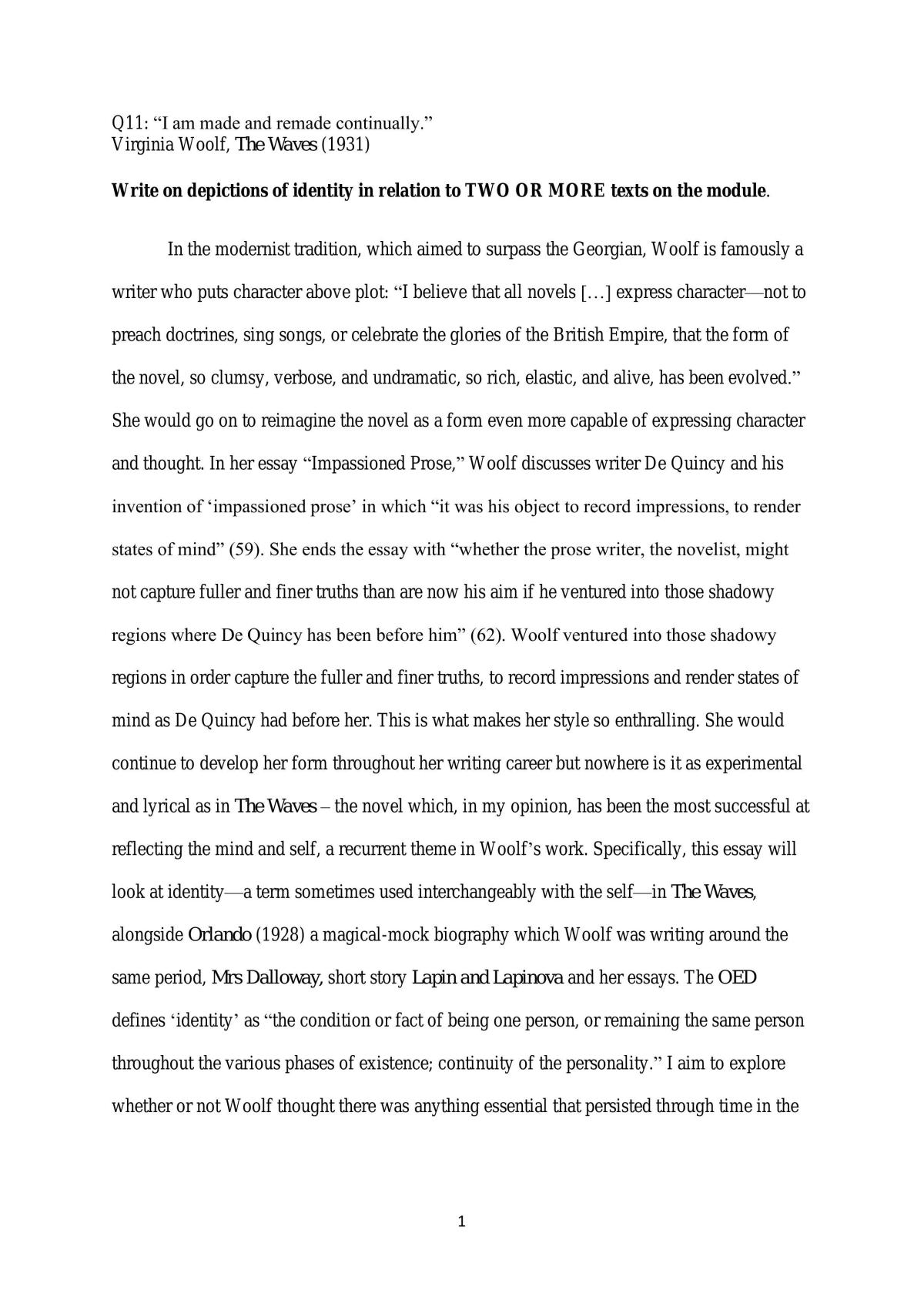 Identity and Self in Virginia Woolf - Page 1