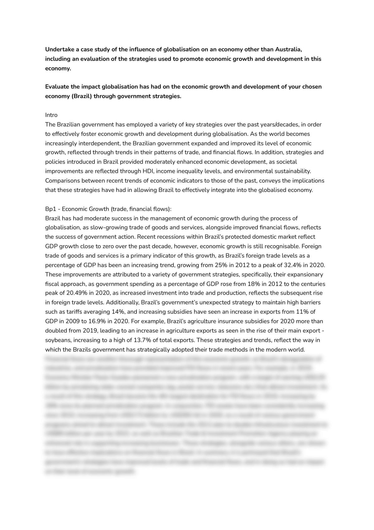 Brazil Case Study Essay - HSC Economics Essay - Page 1